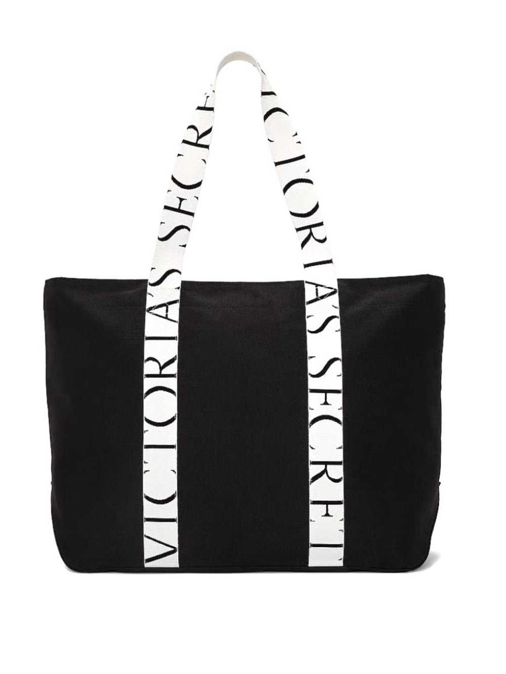 Victoria's Secret Black Canvas Tote with White Logo Straps